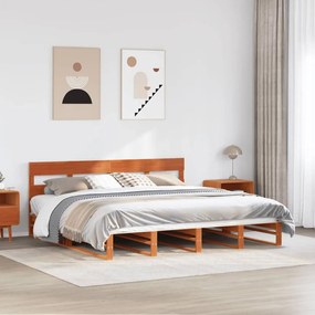 Letto Senza Materasso Marrone Cera 200x200 Cm İn Legno Di Pino /