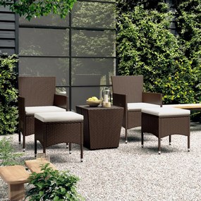 Set bistrot giardino 5 pz polyrattan e vetro temperato marrone