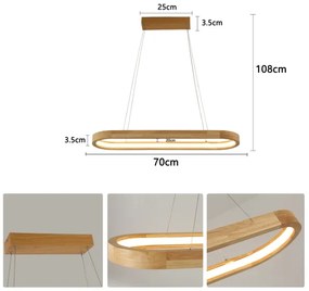 Brilagi - Lampadario LED a sospensione su cavo UMEA WOOD LED/30W/230V 70x20 cm legno di hevea