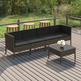 Set divani da giardino 5 pz con cuscini in polyrattan grigio