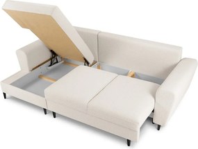 Divano angolare beige allungabile e con contenitore (con penisola a sinistra/con chaise lounge) con rivestimento in bouclé Kyoto – Cosmopolitan Design