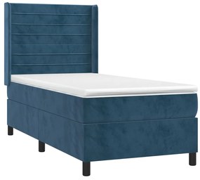 Letto a molle con materasso e led blu scuro 80x200cm in velluto