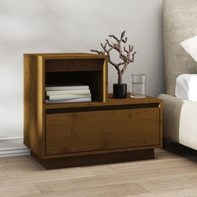 Comodino Marrone Ambrato 60x34x51 Cm İn Legno Massello Di Pino /