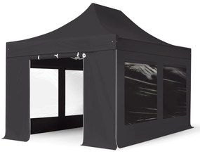 TOOLPORT 3x4,5m gazebo pieghevole con laterali (finestre panoramiche), PREMIUM acciaio, nero - (600043)