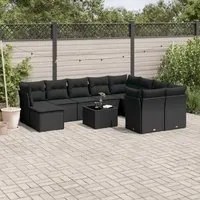 Set Divani da Giardino 11 pz con Cuscini in Polyrattan Nero 3250434