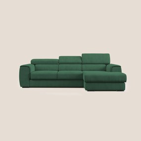 Zeno Divano angolare con pouf estraibile poggiapiedi in tessuto morbido impermeabile T02 verde