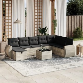 Set divano da giardino 9pz con cuscini grigio chiaro polyrattan