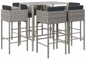 Set bar da giardino 7 pz con cuscini in polyrattan grigio