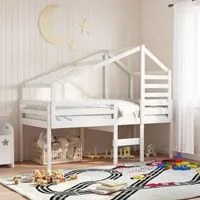 Letto a Soppalco con Tetto Bianco 75x190 cm in Legno di Pino 3281984