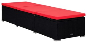 Lettini prendisole con tavolino 3 pz in polyrattan nero