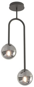 Lampada A Soffitto 2 Luci Kine In Acciaio Nero E Sfere In Vetro Fumè