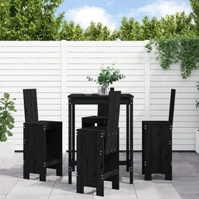 Set Bar Da Giardino 5 Pz Nero İn Legno Massello Di Pino /