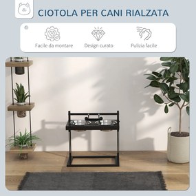 Portaciotole per Cani Rialzata con Altezza Regolabile 40,5x22x39 cm 2 Ciotole in Acciaio da 900ml Nero...