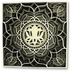Quadro mandala a fiore di loto in legno - Piccolo