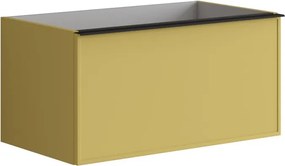 Mobile da bagno sospeso sotto lavabo Pixel frame 2 cassetti L 80 x H 40 x P 45.5 cm giallo laccato opaco, con maniglia alluminio nero opaco