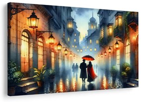 Quadro su tela – Passeggiata romantica nella città piovosa