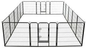 Box per Cani con 16 Pannelli in Acciaio 80x80 cm Nero