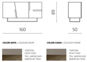 Madia a 3 ante 160 cm con scocca Tortora e inserti Teak GIRONA con piedini sagomati