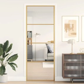 Porta Interni Sottile Oro 76x201,5cm Vetro Temperato Alluminio /