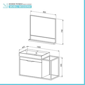Mobile bagno sospeso 100 cm in legno e metallo nero con specchio Zante