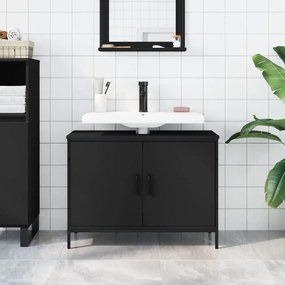 Mobile lavabo bagno nero 80x30x60 cm in legno multistrato