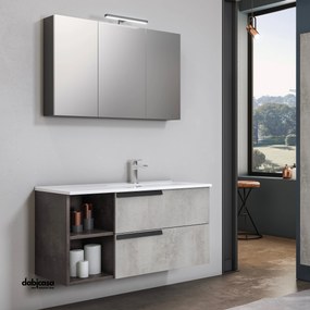 Mobile Bagno Sospeso "Delia 3" Da 100 Cm Con Due Cassetti Ed Un Vano a Giorno Lavabo Specchio Contenitore E Led