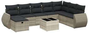 Set divano da giardino 8pz con cuscini grigio chiaro polyrattan