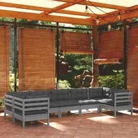 Set Divani da Giardino 7 pz con Cuscini Grigi Massello di Pino cod mxl 50024