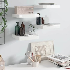 Scaffali A Parete 4 Pz Bianco Lucido 23x23,5x3,8 Cm İn Mdf /