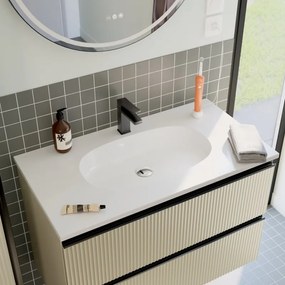 Lavabo a incasso rettangolare vasca centrale Icone L 49.0 x H 14.3 x P 91.0 cm in composito minerale di resina gelificata bianco lucido