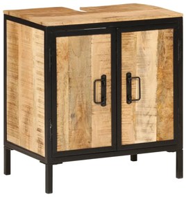 Mobile Lavabo Da Bagno 55x35x60 Cm Legno Massello Mango E Ferro /