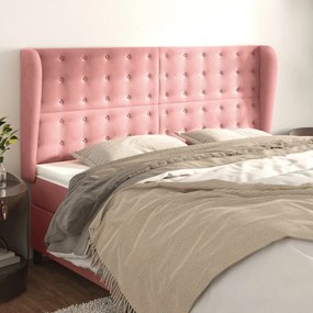 Testiera Ad Orecchio Rosa 163x23x118/128 Cm İn Velluto /