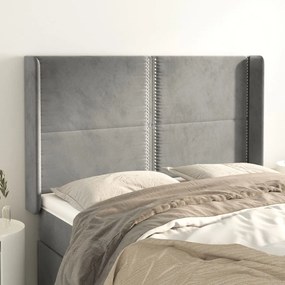 Testiera Ad Orecchio Grigio Chiaro 147x16x118/128 Cm İn Velluto /