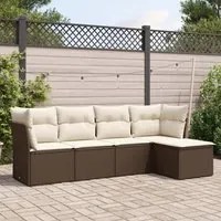 Set Divano da Giardino 5 pz con Cuscini Marrone in Polyrattan 3217563