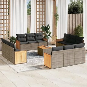 Set divani da giardino 13 pz con cuscini grigio in polyrattan