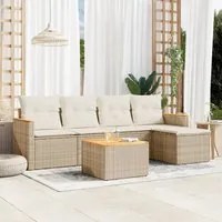 Set Divano da Giardino 6 pz con Cuscini Beige in Polyrattan 3225925