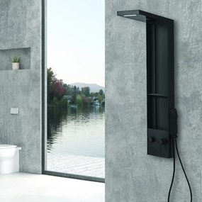 Kamalu - Pannello doccia nero soffione a cascata e doccetta | KAM-T7100N