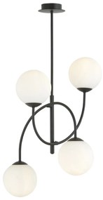 Plafoniera Moderna Utu 4 Luci In Acciaio Nero E Vetro Bianco