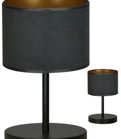 Lampada Da Tavolo 1 Luce Ganesha In Acciaio Nero E Paralume In Tessuto Nero