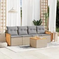 Set Divano da Giardino 5 pz con Cuscini Beige in Polyrattan 3227459