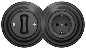 Kliklap-Retro interruttore unipolare n. 1 e presa SCHUKO 230V con cornice antracite