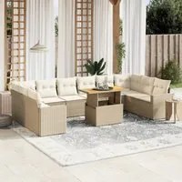 Set Divani da Giardino 11 pz con Cuscini Beige in Polyrattan 3271485