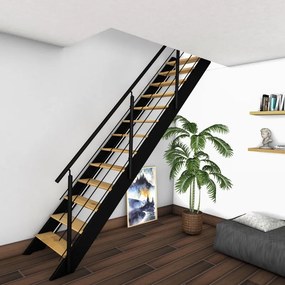 Scala dritta Spectra BURGER, con corrimano, struttura in alluminio legno nero, gradini in legno rovere faggio, colore rovere
