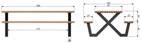 Tavolo da pranzo da giardino con panche , 206 x 145 cm Tablo - WOOOD