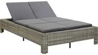 Lettino Prendisole a 2 Posti con Cuscino in Polyrattan Grigio cod mxl 64897