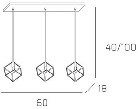 Sospensione Moderna Rettangolare Frame Metallo Cromo 3 Luci G9