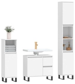 Set mobili da bagno 3 pz bianco in legno multistrato