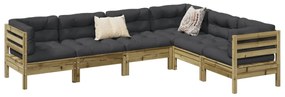 Set divani da giardino 6pz con cuscini legno impregnato di pino