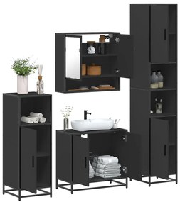 Set Mobili Da Bagno 4 Pz Nero İn Legno Multistrato /