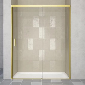 Porta doccia scorrevole Jazz L 120 x H 200cm, Sp. 6 mm in vetro vetro senza finitura / trasparente profilo dorato